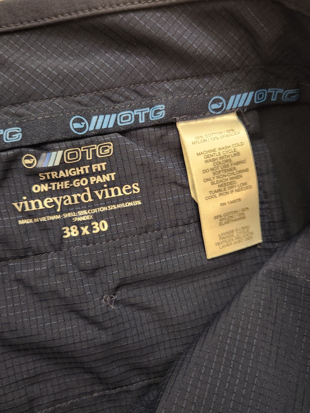Vineyard Vines OTG Straight Fit Performance Pants Blue Stretch 38x30 Zip pocket - Picture 2 of 7